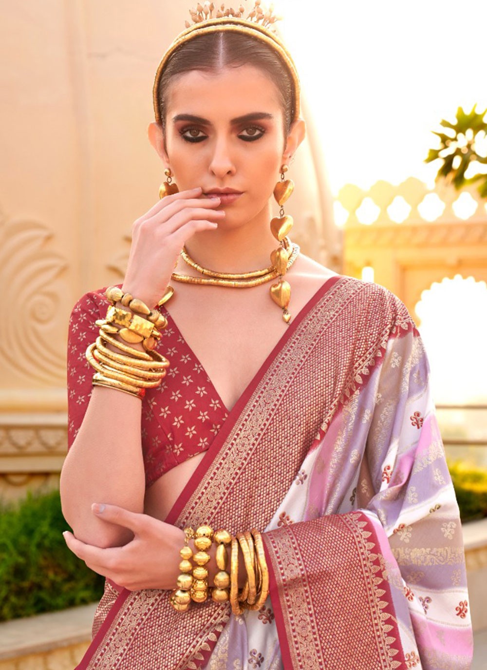 Classic Foliage Prints Silk Saree - S7236