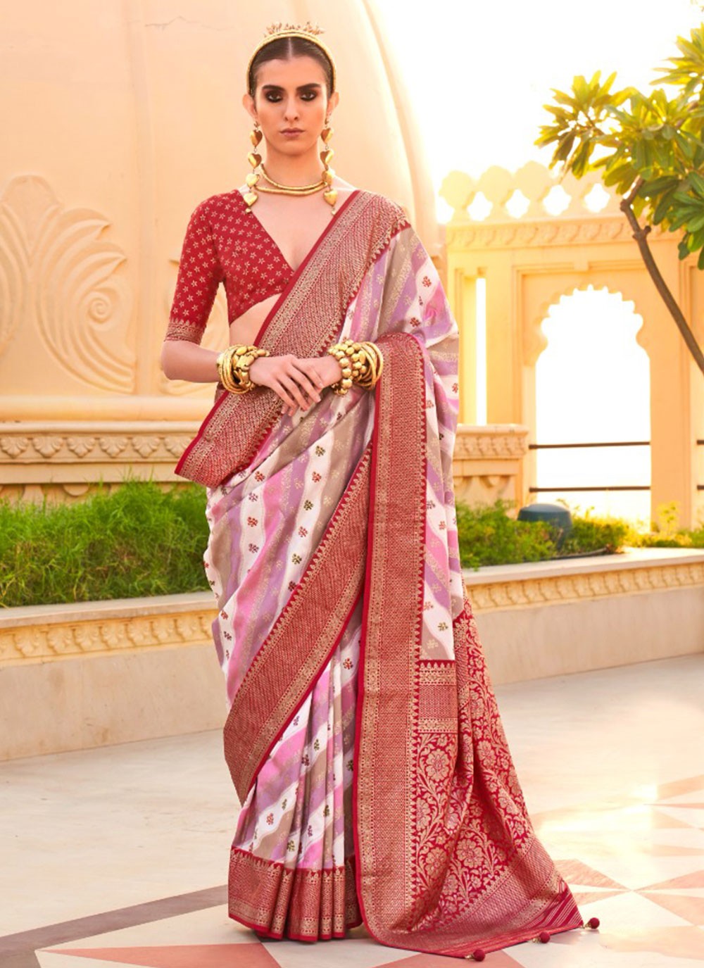 Classic Foliage Prints Silk Saree - S7236
