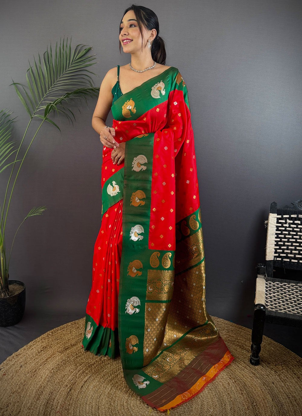 Red Banarasi Silk Trendy Saree Weaving Zari S17679