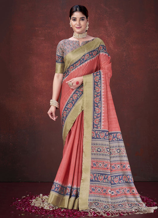 Red Silk Classic Saree Foliage Prints S19631
