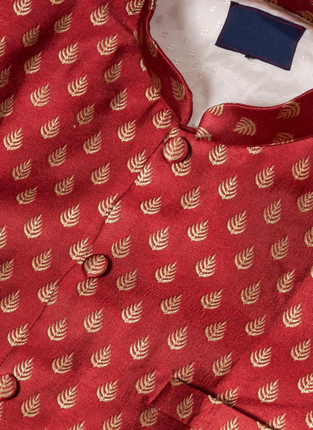 Embroidered Jacquard Silk Red Indo Western - M7051