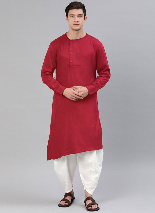 Plain Blended Cotton Red Kurta - M4534