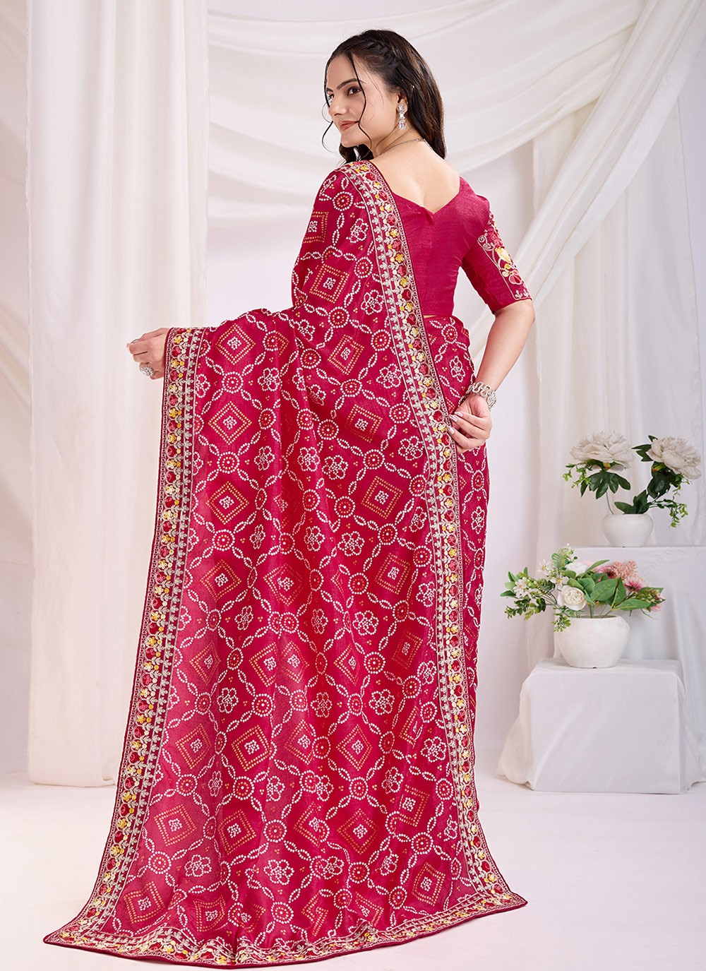 Embroidered Vichitra Silk Red Saree S13873