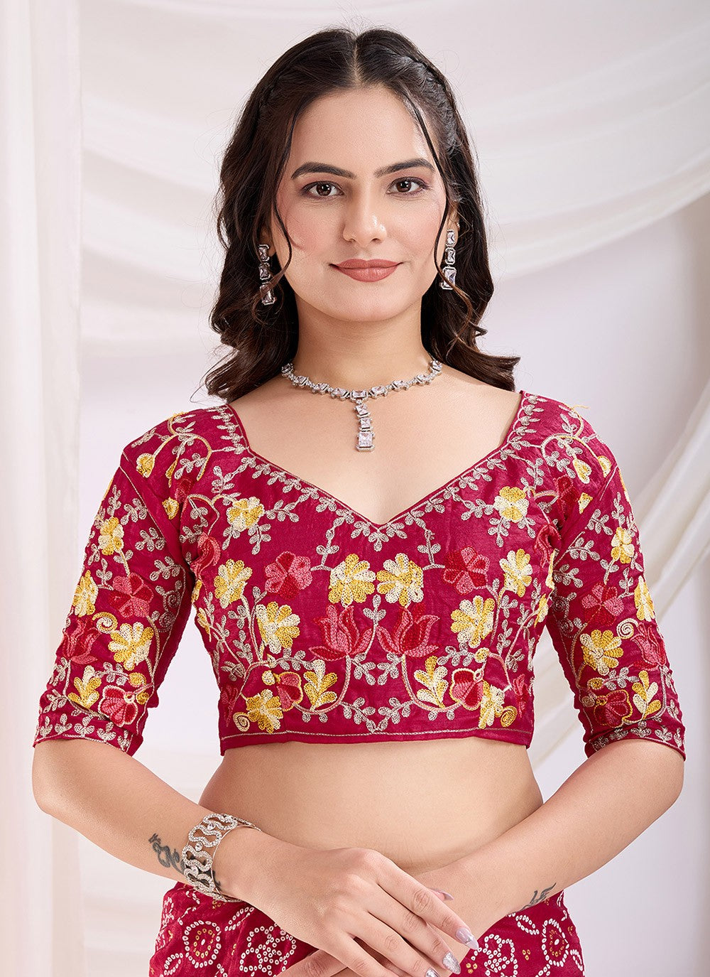 Embroidered Vichitra Silk Red Saree S14109