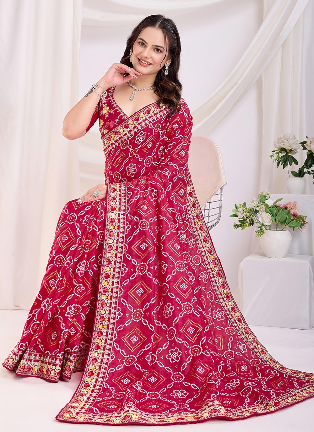 Embroidered Vichitra Silk Red Saree S13873