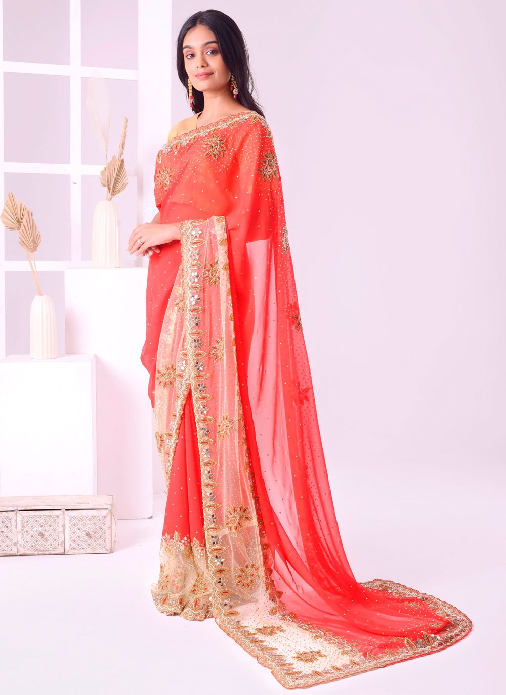 Classic Embroidered Georgette Saree - S7711