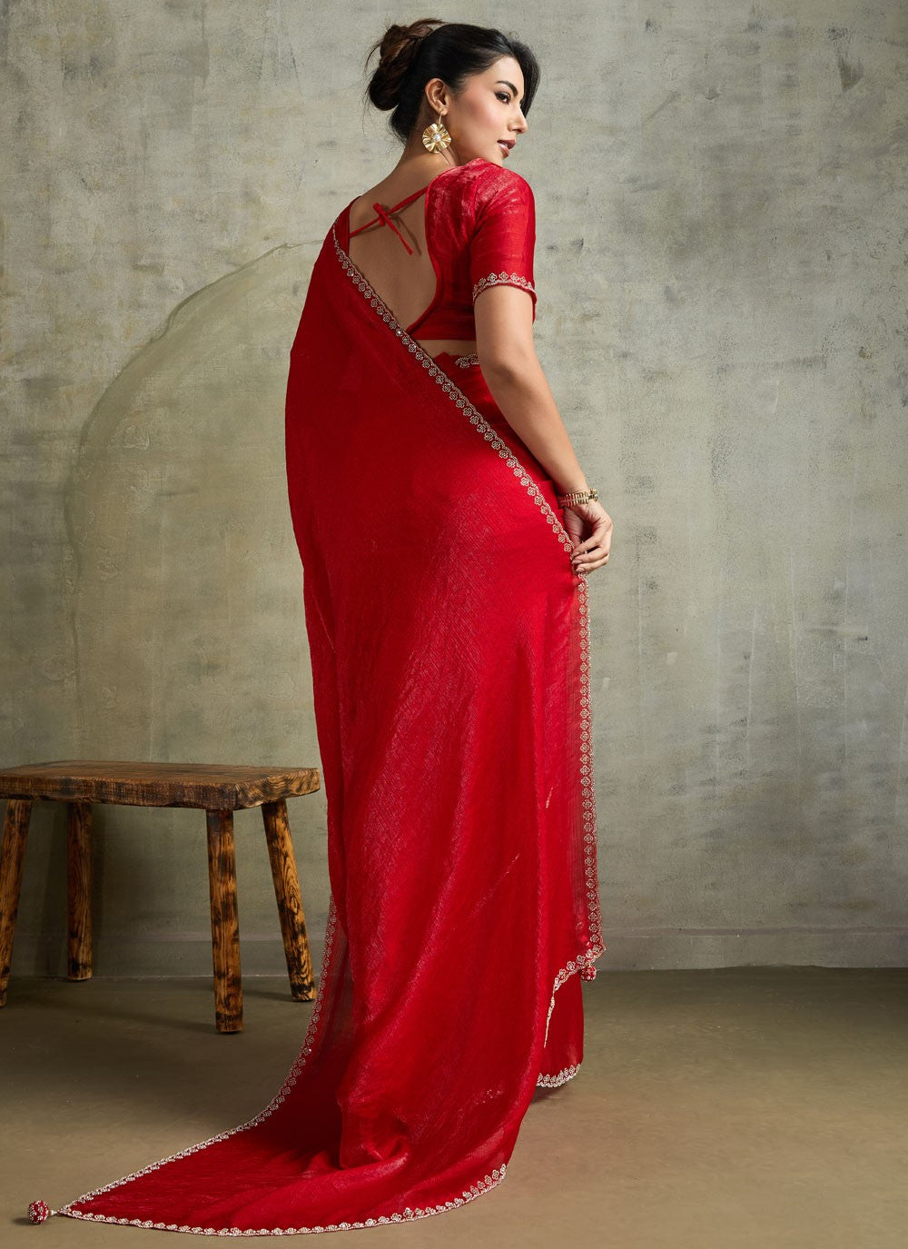 Red Chiffon Contemporary Saree Embroidered S19823