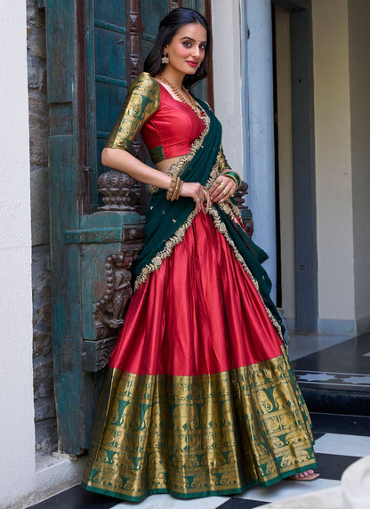 Weaving Zari Fancy Fabric Red Lehenga Choli L3704