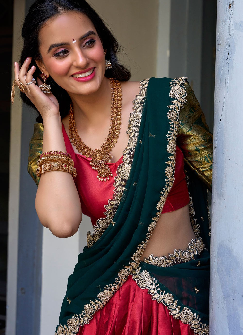 Weaving Zari Fancy Fabric Red Lehenga Choli L3704