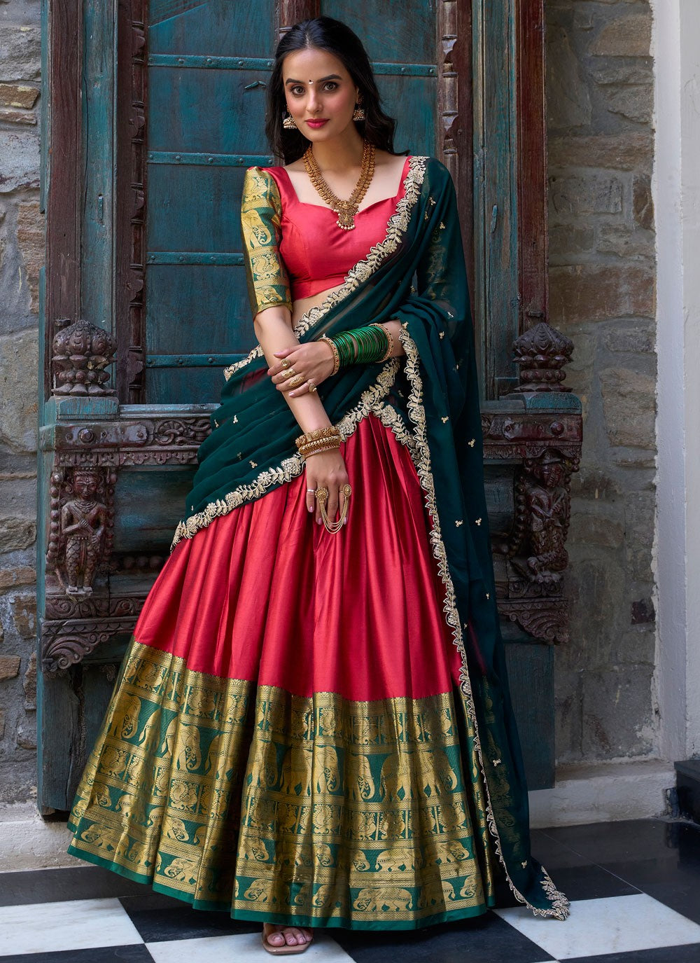 Weaving Zari Fancy Fabric Red Lehenga Choli L3704