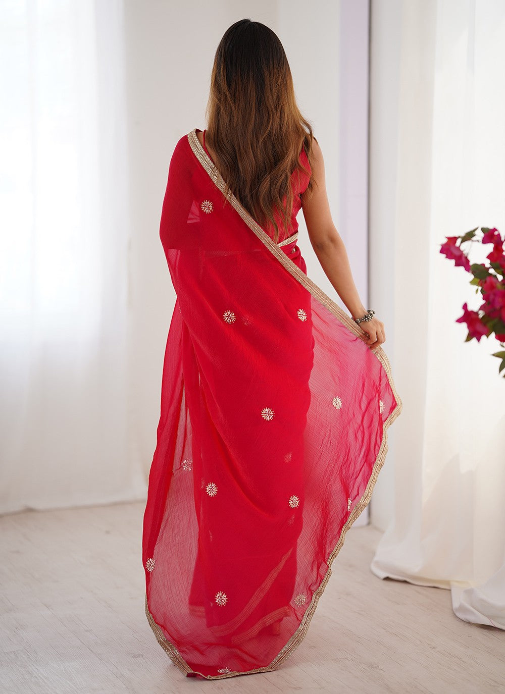 Red Fandy Trendy Saree Beads, Sequins S16230