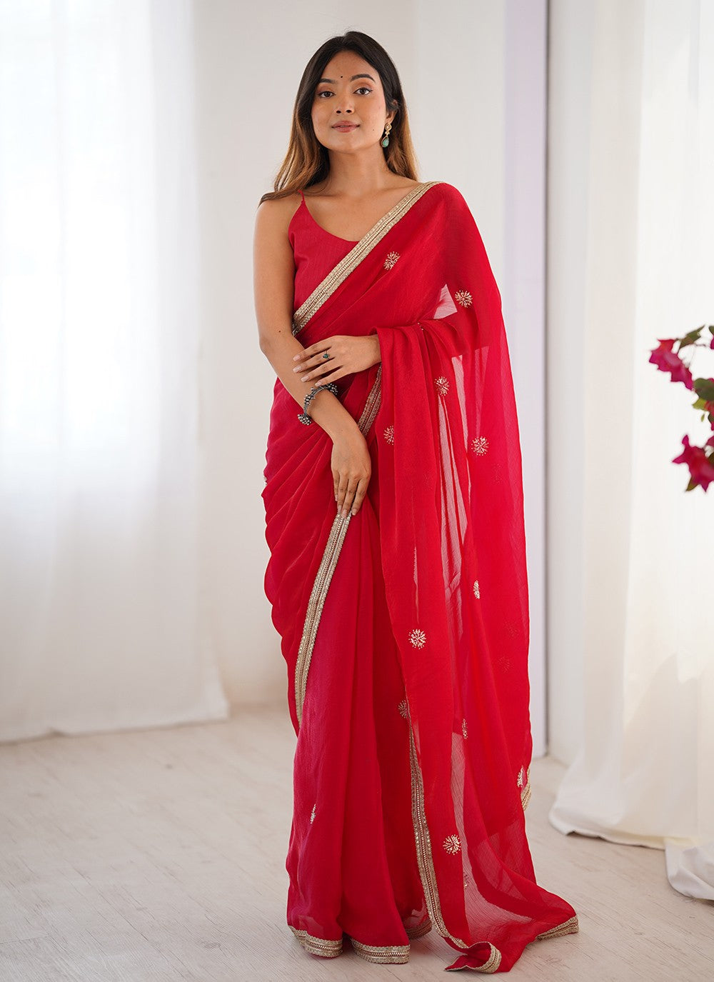 Red Fandy Trendy Saree Beads, Sequins S16230