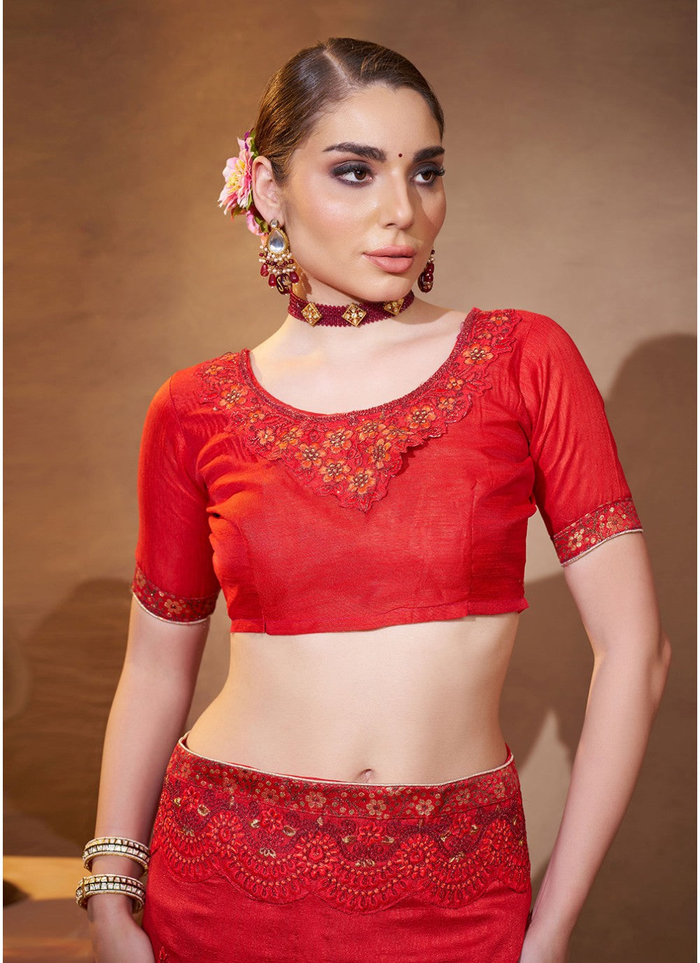 Embroidered Vichitra Silk Red Saree S14457