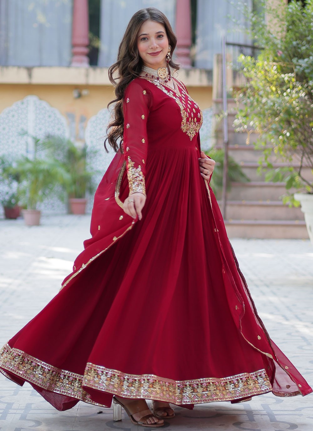 Embroidered Faux Georgette Gown - G1927