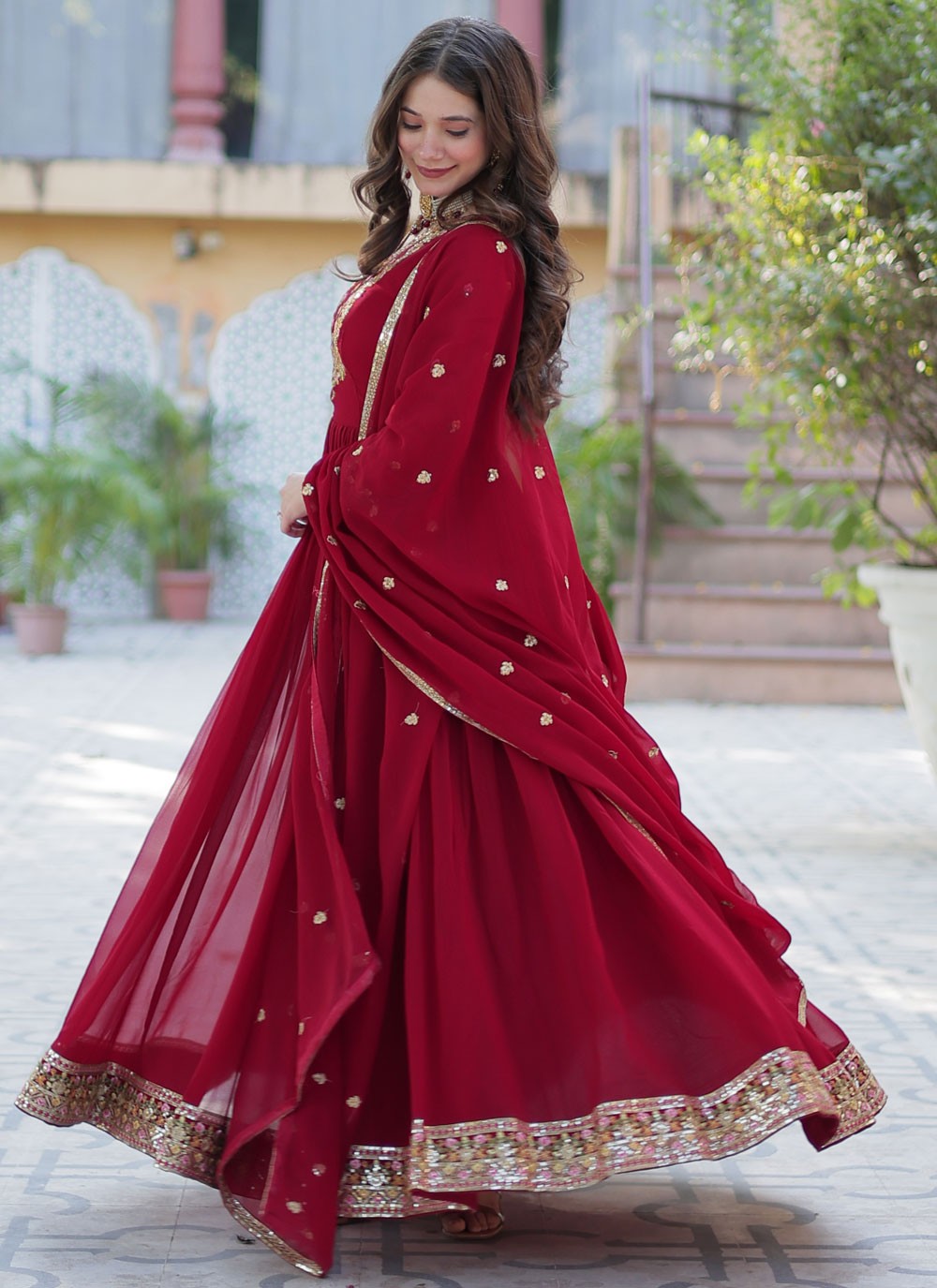 Embroidered Faux Georgette Gown - G1927