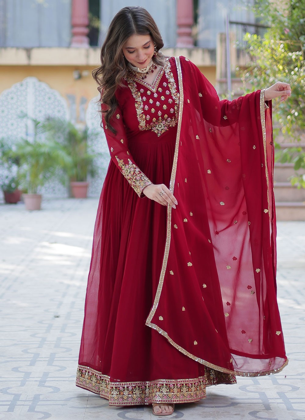 Embroidered Faux Georgette Gown - G1927