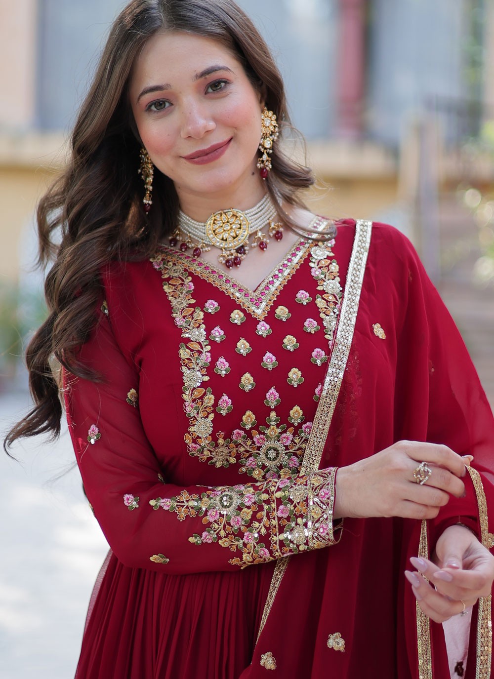 Embroidered Faux Georgette Gown - G1927