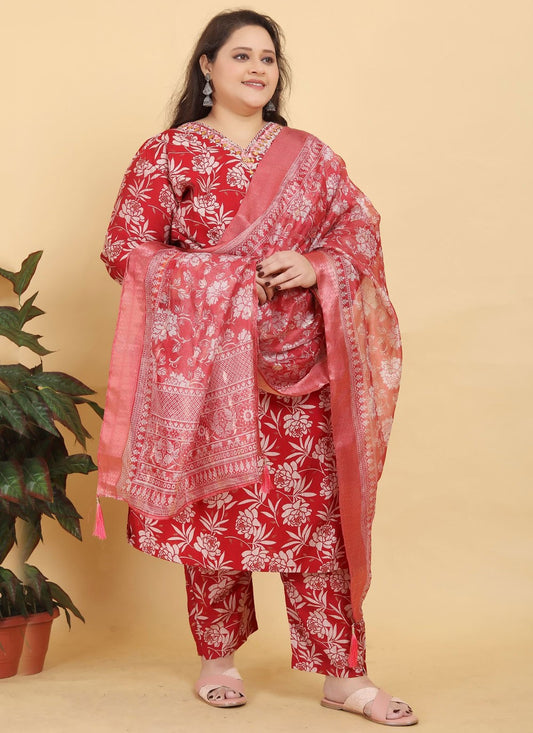 Salwar Suit Hand Embroidery Red Viscose T5192