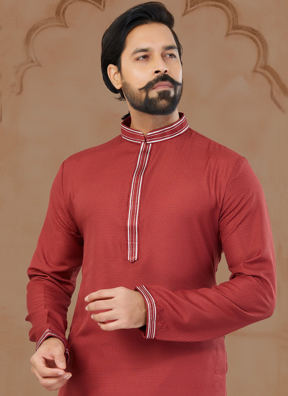 Thread Silk Red Kurta - M5767