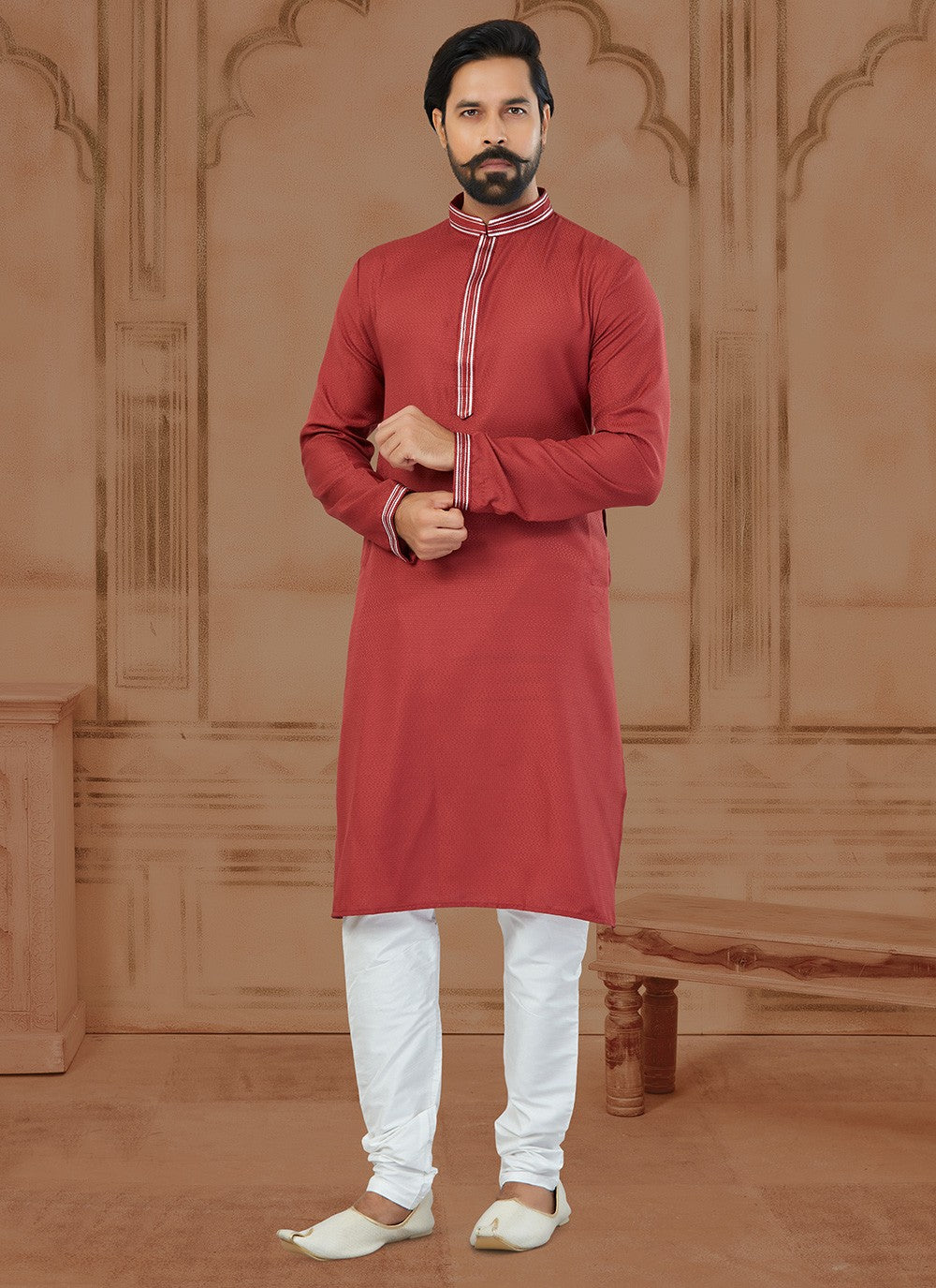 Thread Silk Red Kurta - M5767