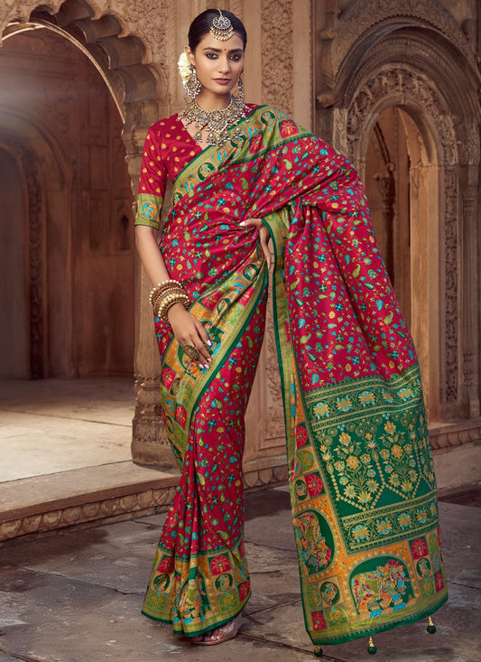 Red Silk Traditional Saree Printed S19691