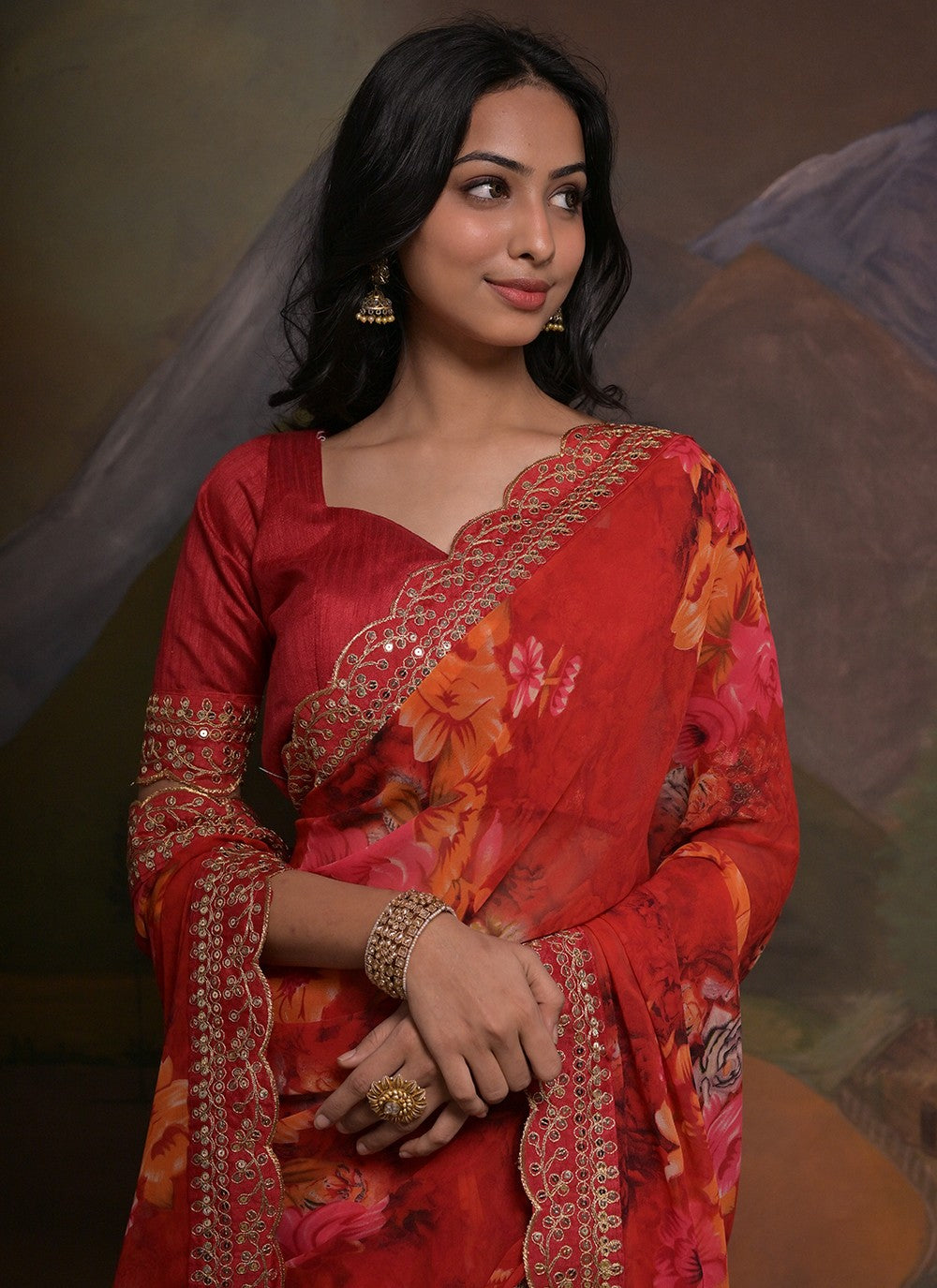 Trendy Border Work Georgette Saree - S5351
