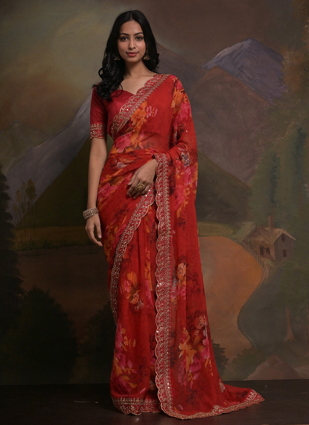 Trendy Border Work Georgette Saree - S5351