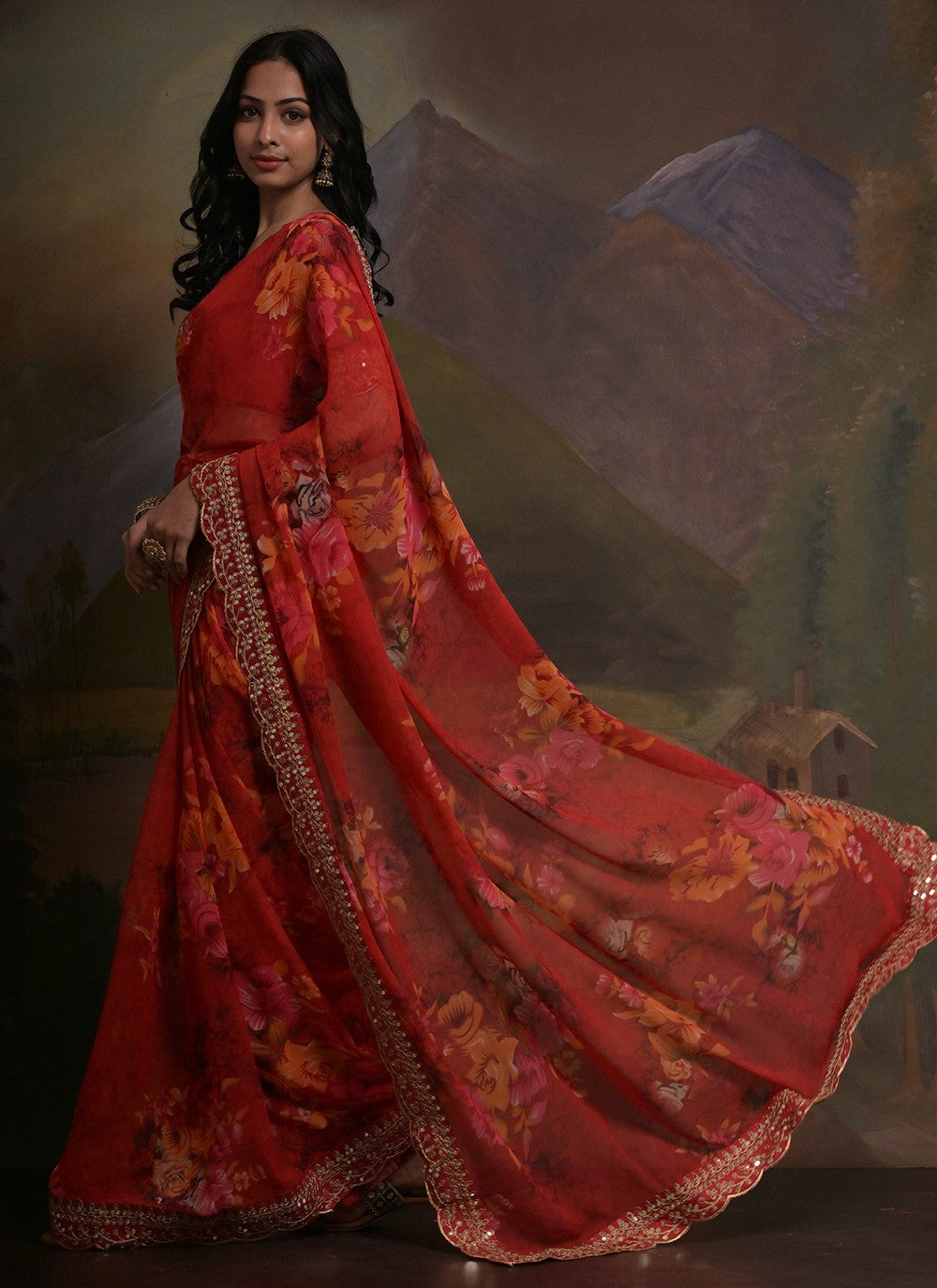 Trendy Border Work Georgette Saree - S5351