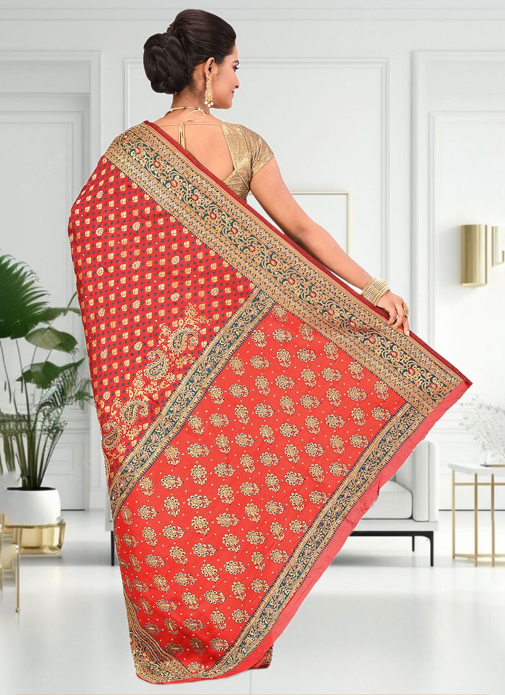 Classic Hand Embroidery Brasso Saree - S4738