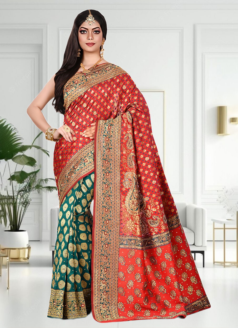 Classic Hand Embroidery Brasso Saree - S4738