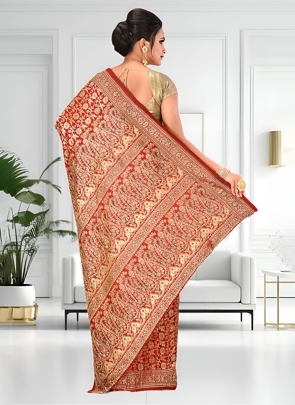 Classic Hand Embroidery Brasso Saree - S4738