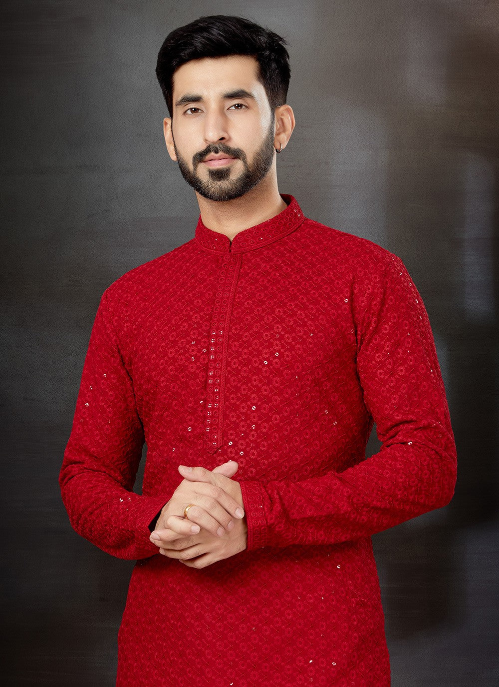 Embroidered Rayon Red Kurta - M5752