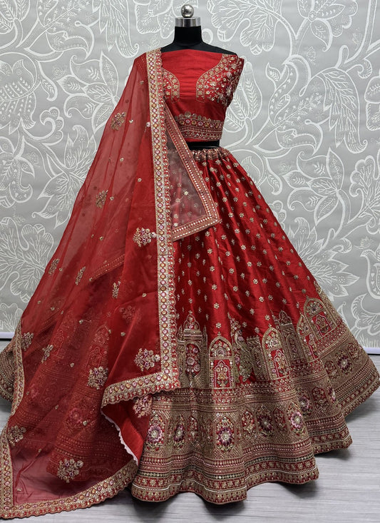 Matka Silk Mehandi & Sangeet, Reception, Wedding A - Line Lehenga L3630