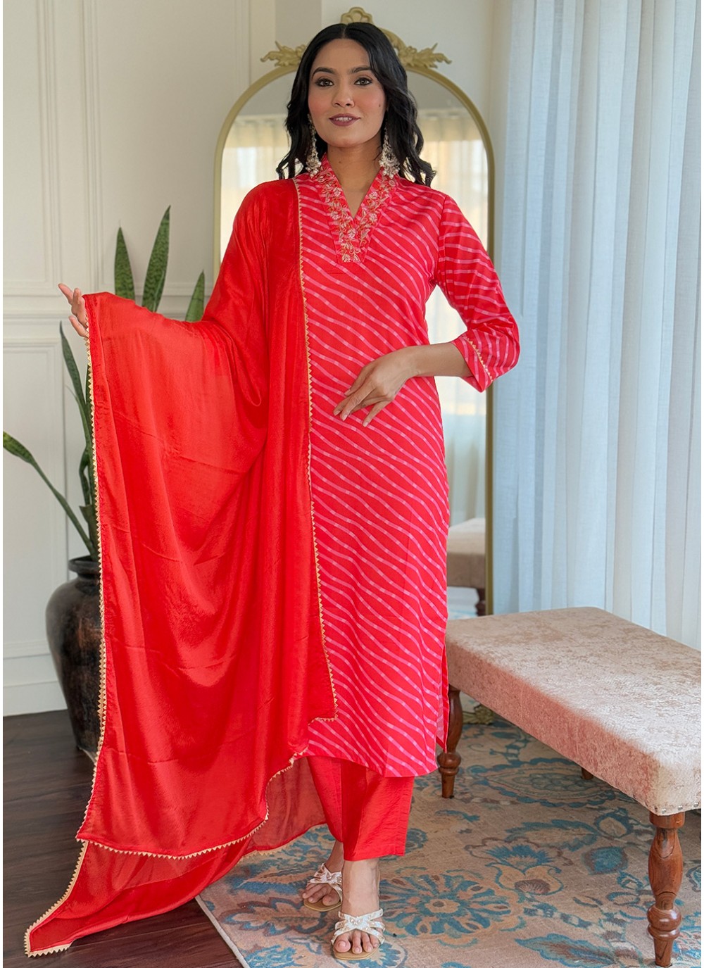 Embroidered Muslin Red Salwar Suit T6031