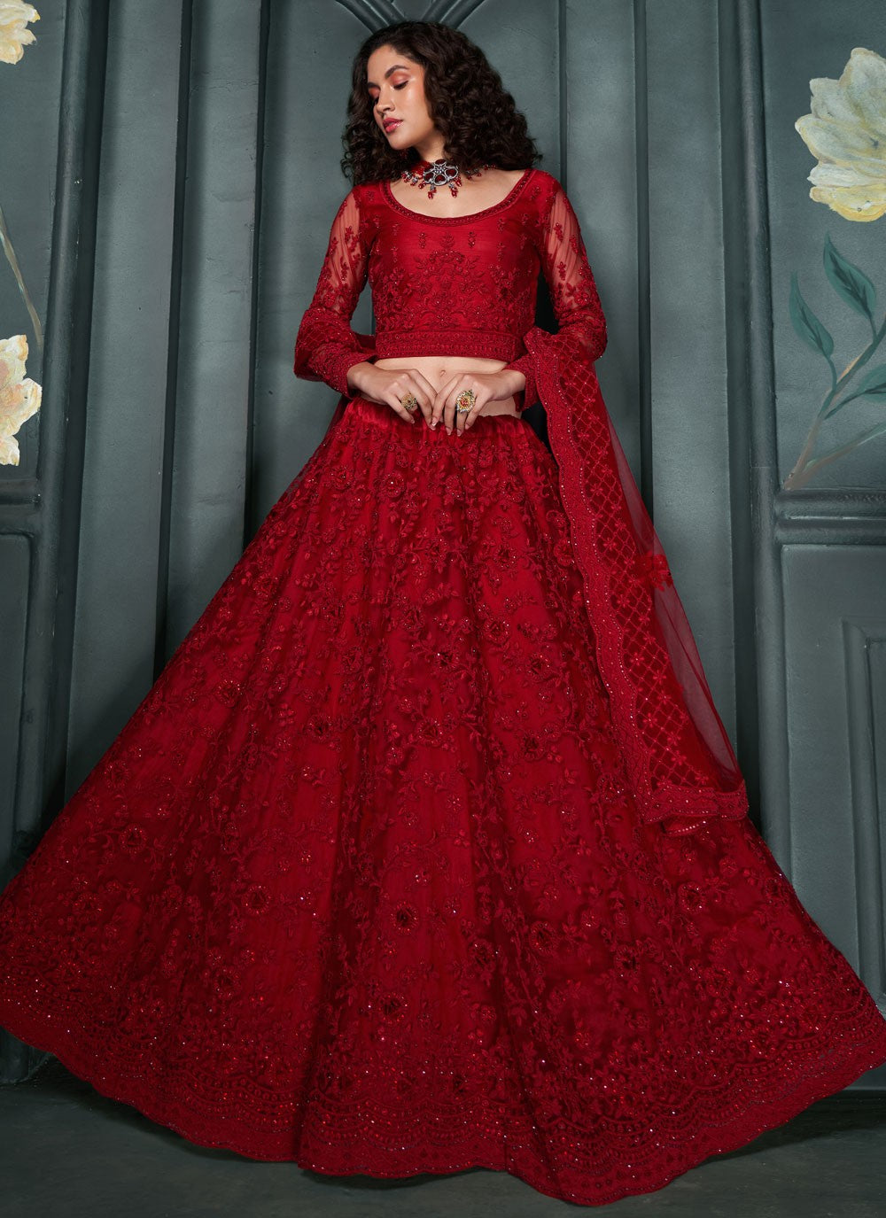 Embroidered Net A - Line Lehenga - L2216
