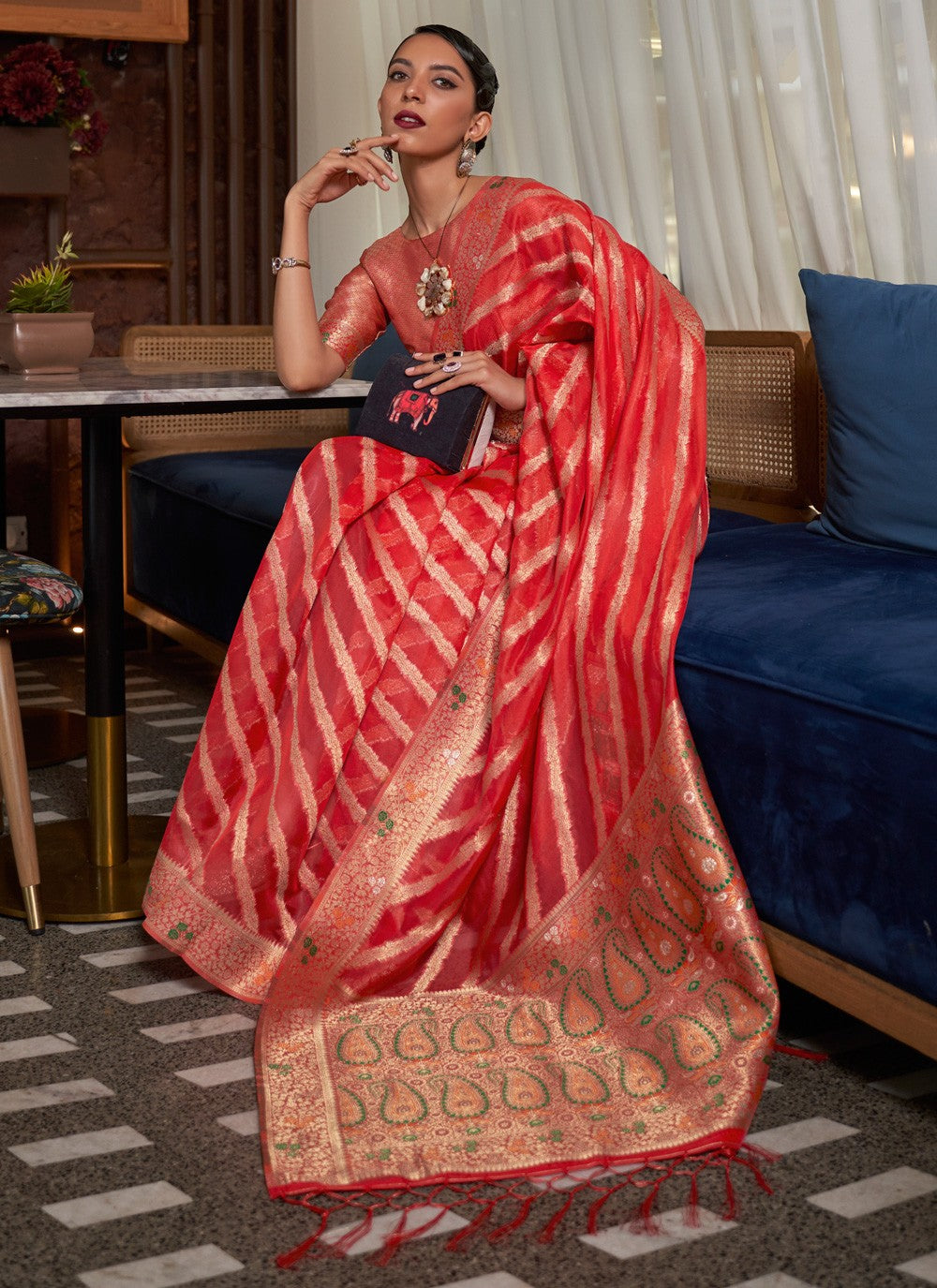 Classic Weaving Zari Organza Saree - S3678