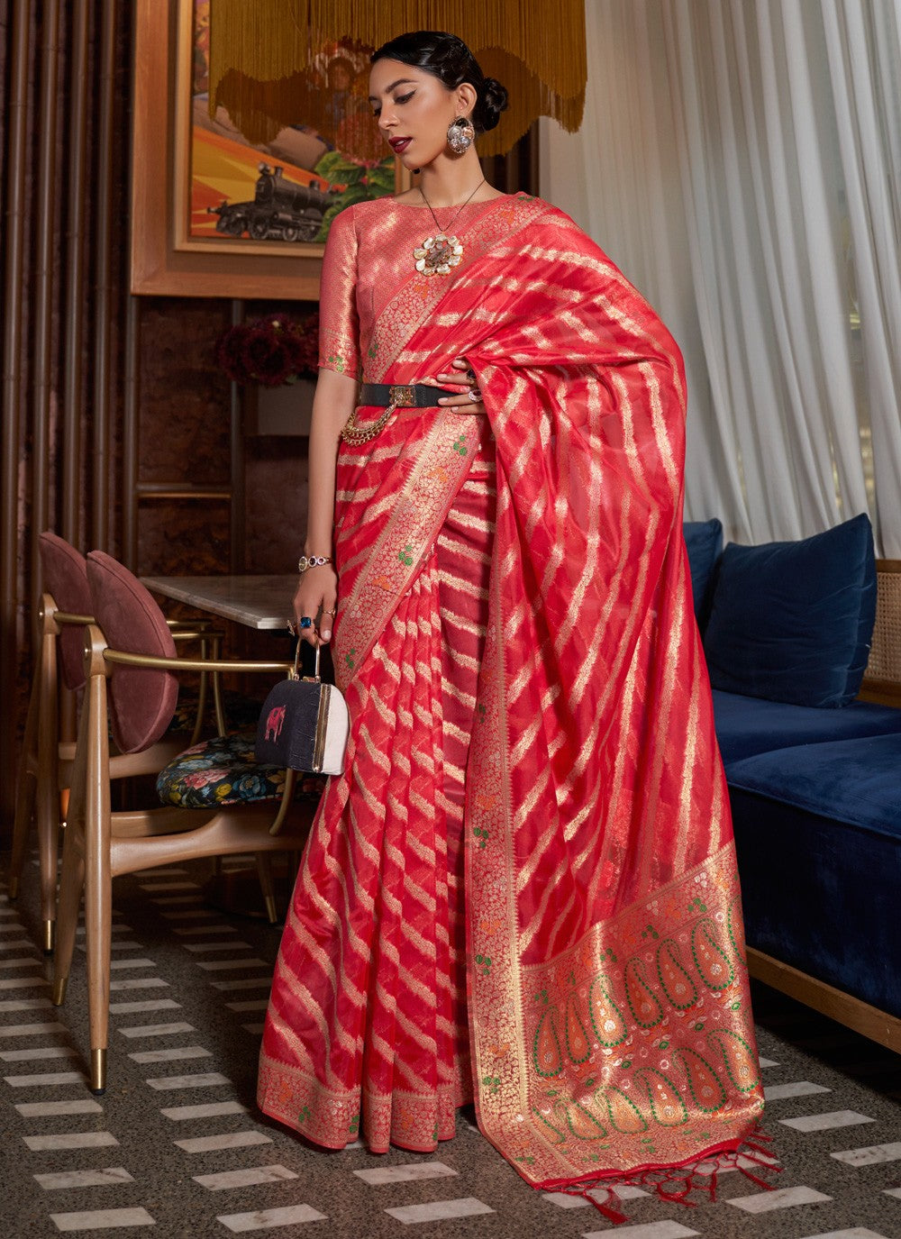 Classic Weaving Zari Organza Saree - S3678