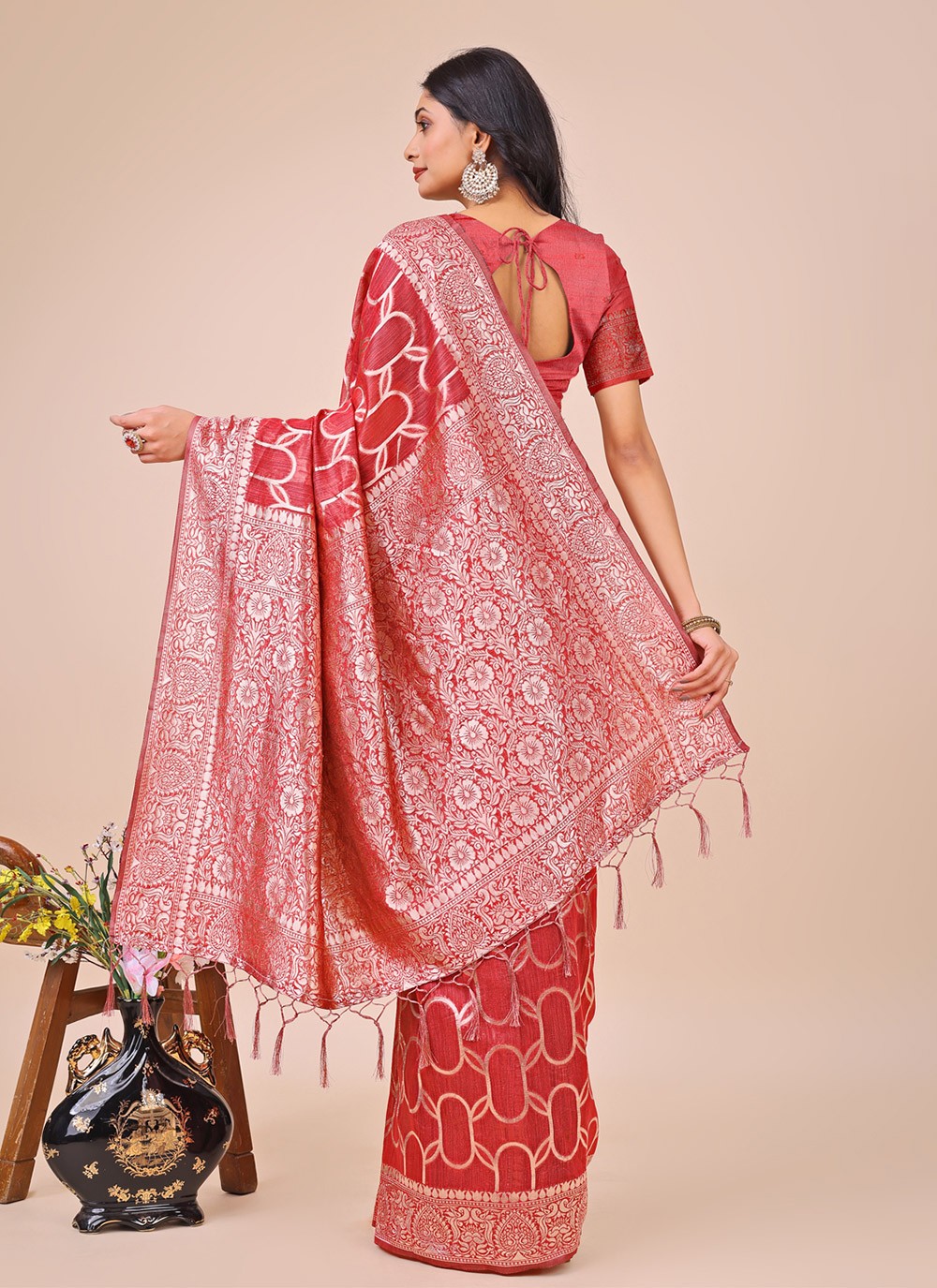 Woven Cotton Red Trendy Saree S15141
