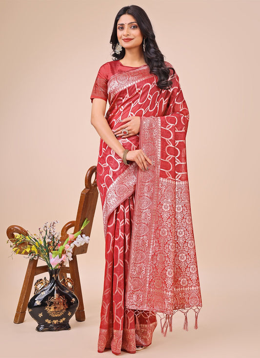 Woven Cotton Red Trendy Saree S15141