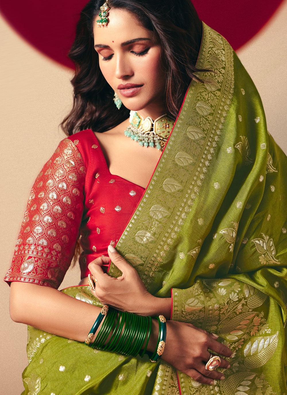 Red Viscose Classic Saree Weaving Zari S19418