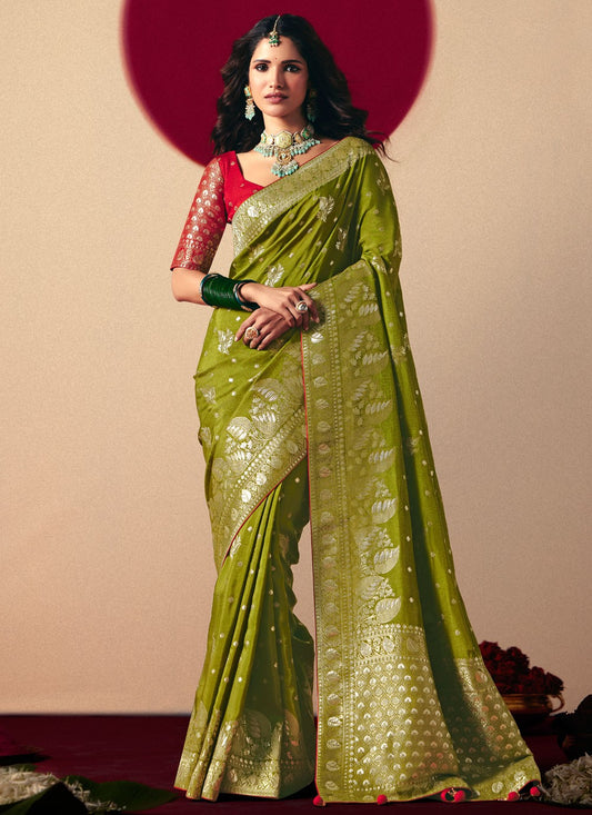 Red Viscose Classic Saree Weaving Zari S19418