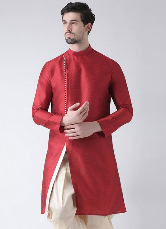 Plain Art Dupion Silk Red Kurta - M1424