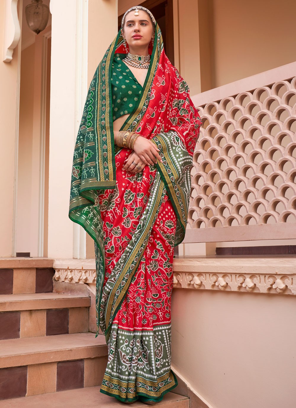 Designer Printed Red Silk S12786