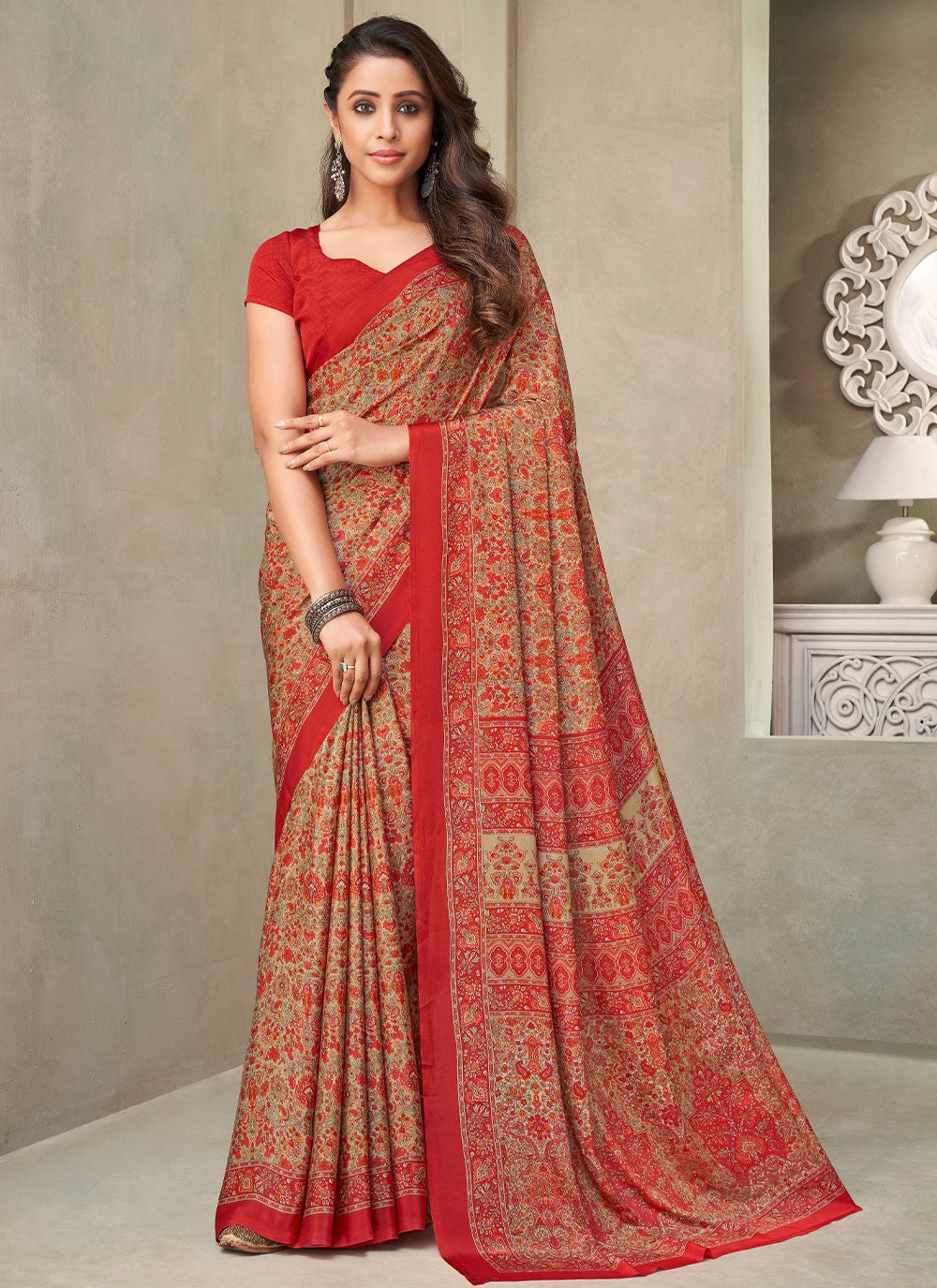Classic Printed Faux Crepe, Silk Saree - S2605