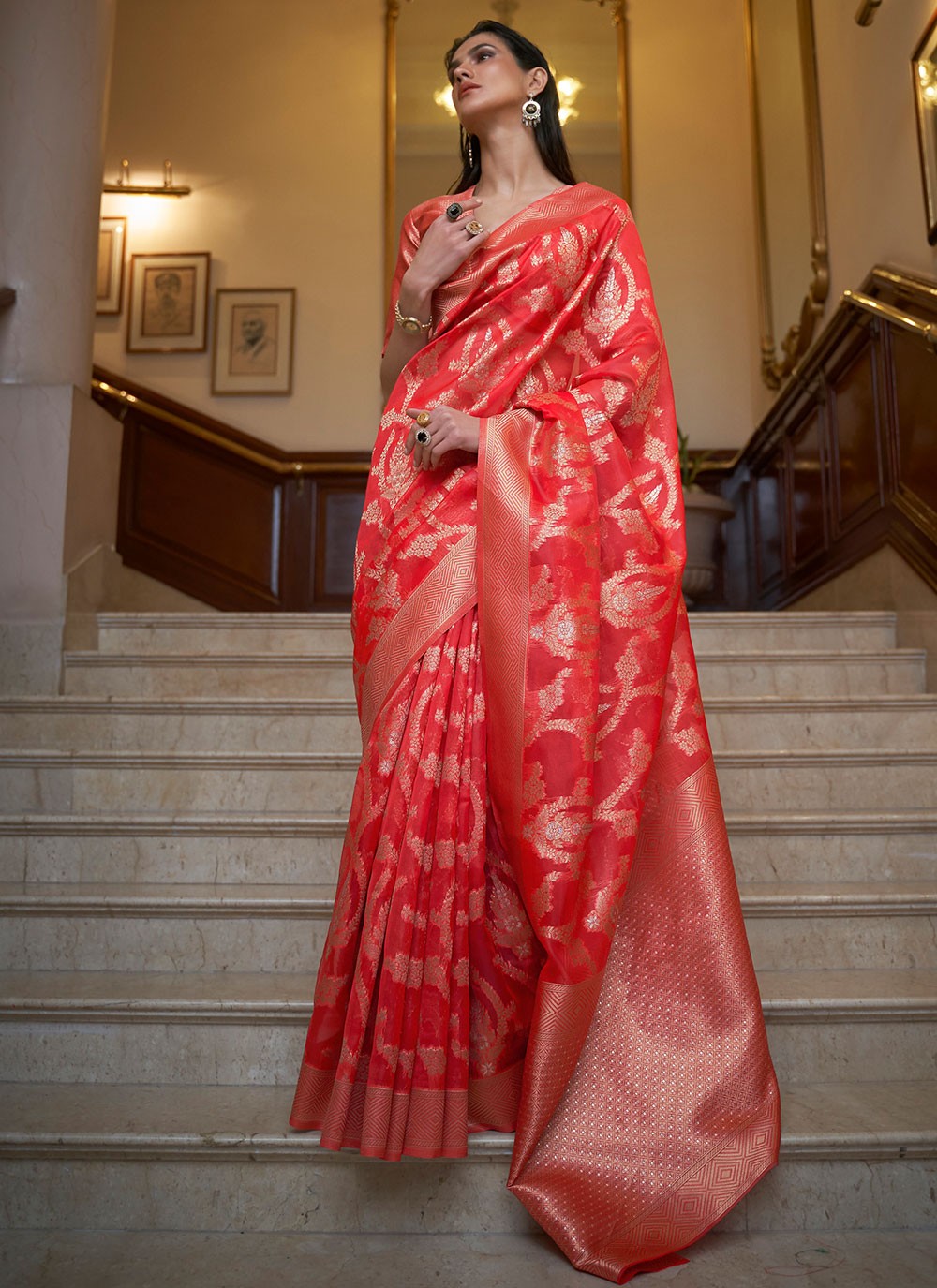 Saree Weaving Zari Organza Saree - S2698