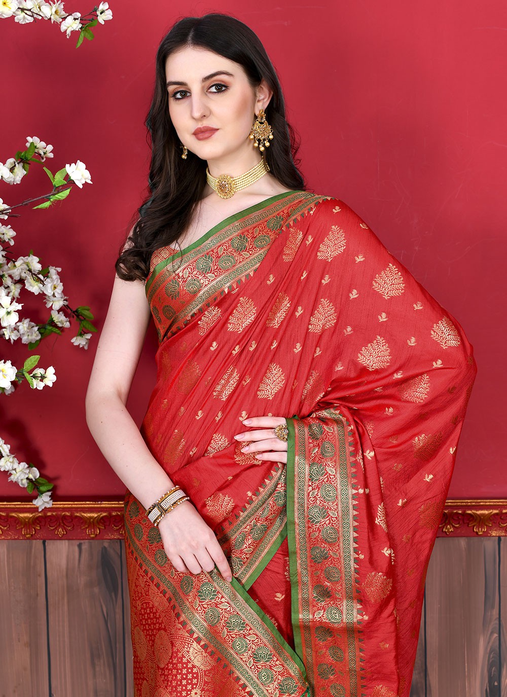 Saree Border Work Katan Silk Saree - S2511
