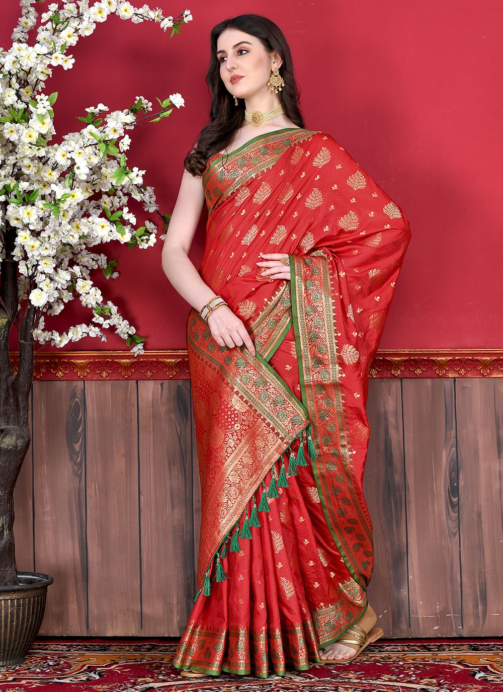 Saree Border Work Katan Silk Saree - S2511