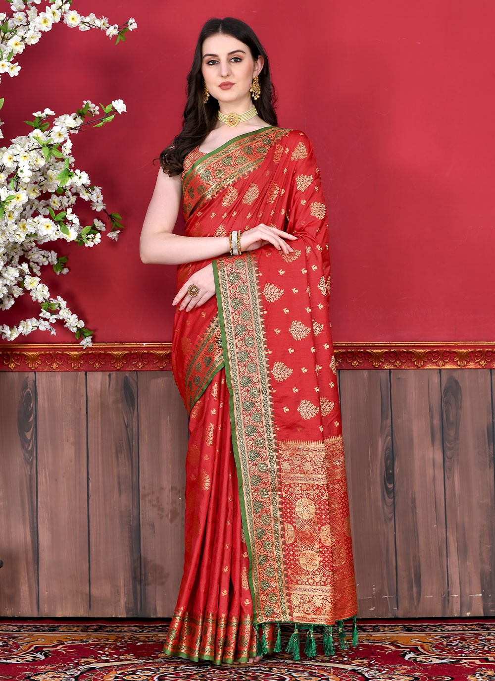 Saree Border Work Katan Silk Saree - S2511