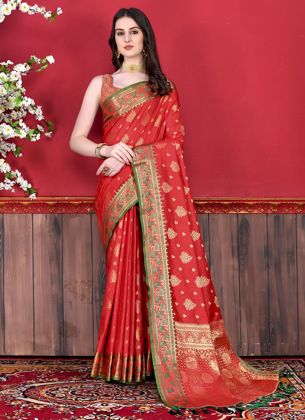 Saree Border Work Katan Silk Saree - S2511