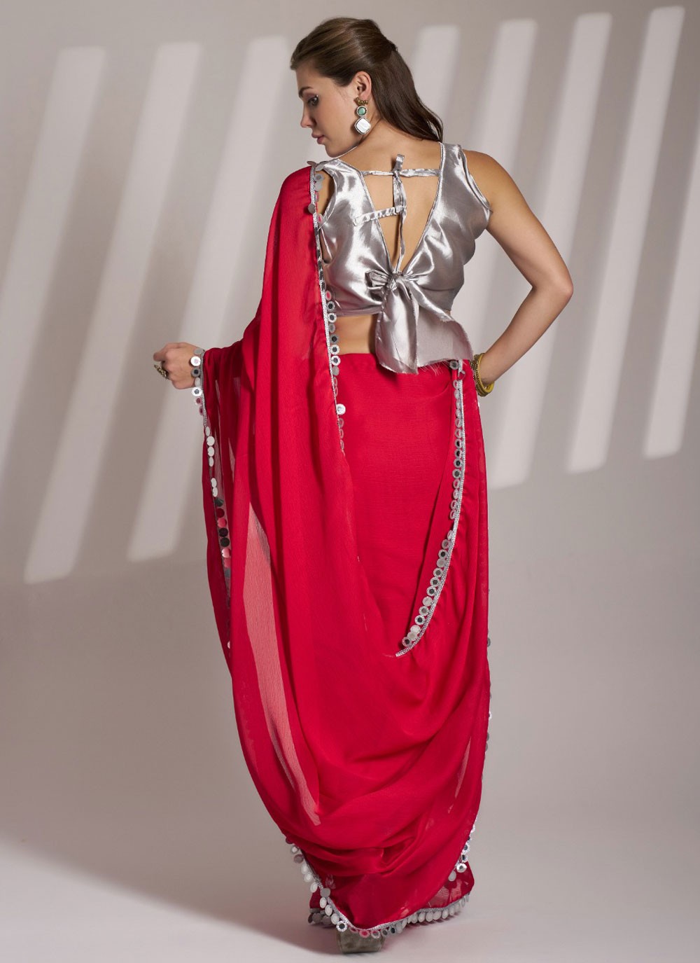 Designer Border Work Red Rangoli Saree S13592